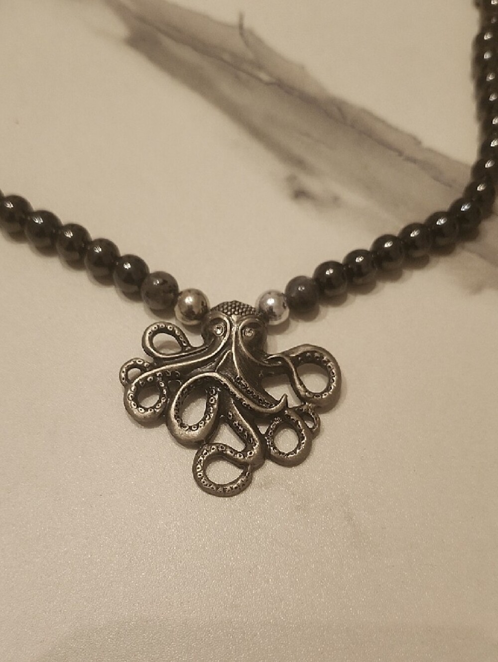Handcrafted Tidal Guardian Hematite Beaded Necklace - Picture 3 of 6
